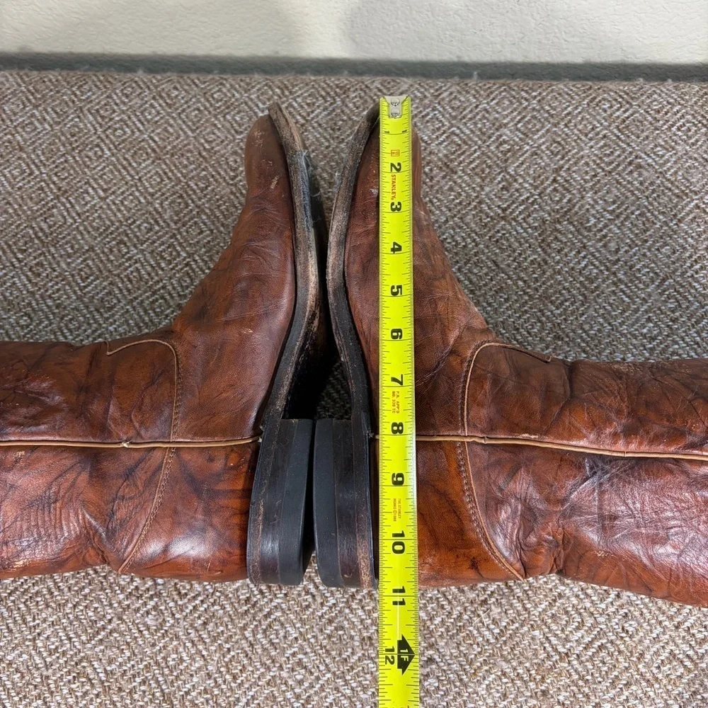Justin 3163 Brown Leather Cowboy Roper Western Riding Boots Sz 9.5 D Cowboys GUC